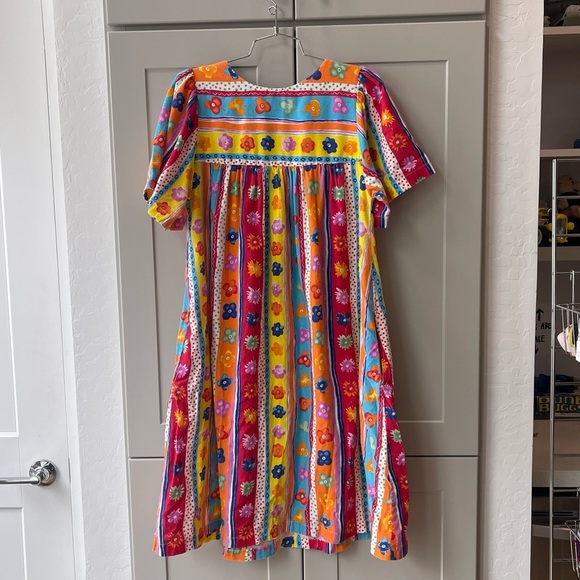 Vintage Two Potato Laguna Beach Colorful Multicolor Striped Mexican Floral Dress - Picture 5 of 6